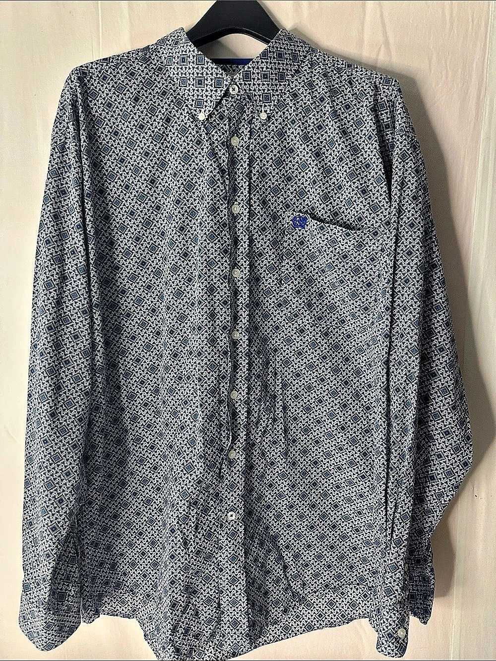 Cinch Men's Geometric Blue Button Down Western Shirt Cotton